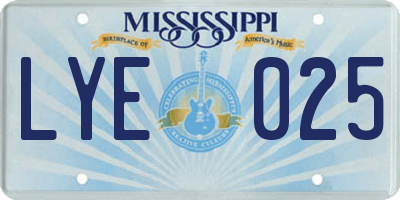 MS license plate LYE025