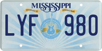 MS license plate LYF980