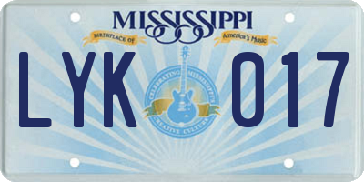 MS license plate LYK017