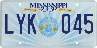 MS license plate LYK045