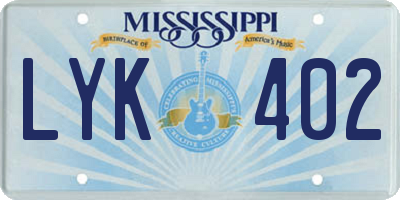 MS license plate LYK402