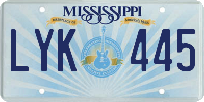 MS license plate LYK445