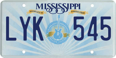 MS license plate LYK545