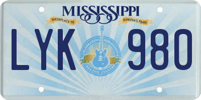 MS license plate LYK980