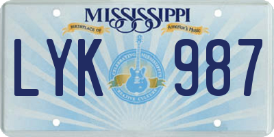 MS license plate LYK987