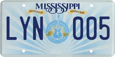 MS license plate LYN005