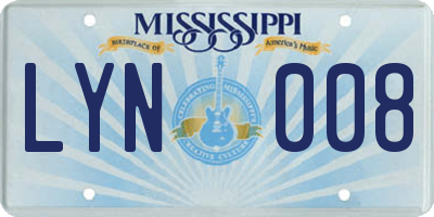 MS license plate LYN008