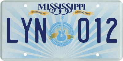 MS license plate LYN012