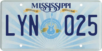 MS license plate LYN025