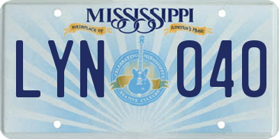 MS license plate LYN040