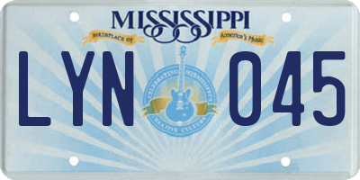 MS license plate LYN045
