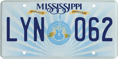 MS license plate LYN062