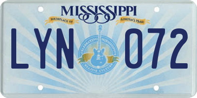 MS license plate LYN072