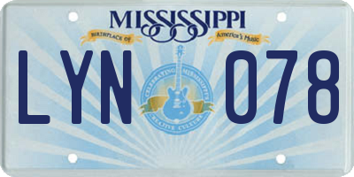 MS license plate LYN078