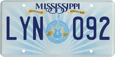 MS license plate LYN092