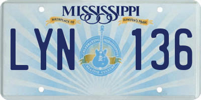 MS license plate LYN136