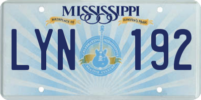 MS license plate LYN192
