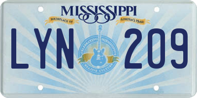 MS license plate LYN209