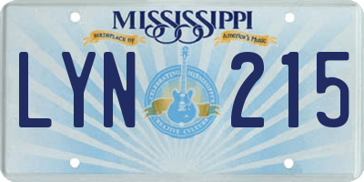 MS license plate LYN215