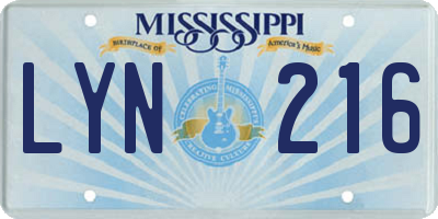 MS license plate LYN216