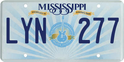 MS license plate LYN277