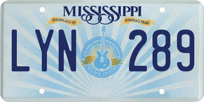 MS license plate LYN289