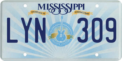 MS license plate LYN309