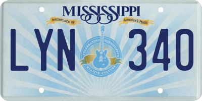 MS license plate LYN340