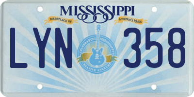 MS license plate LYN358