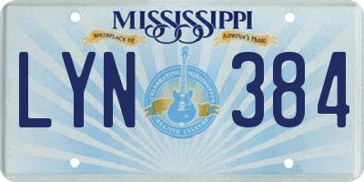 MS license plate LYN384