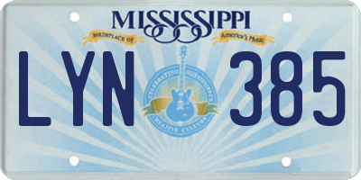 MS license plate LYN385