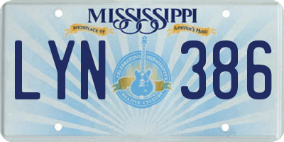 MS license plate LYN386