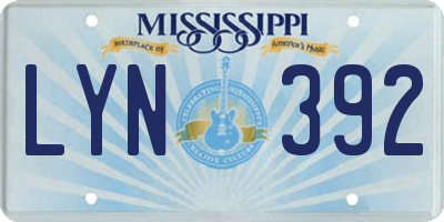 MS license plate LYN392