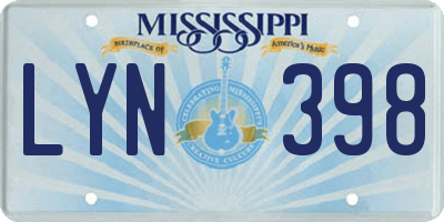 MS license plate LYN398
