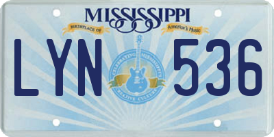 MS license plate LYN536