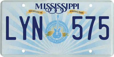 MS license plate LYN575