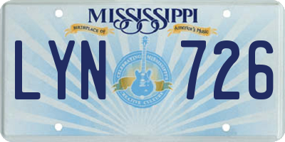 MS license plate LYN726