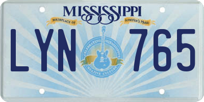MS license plate LYN765