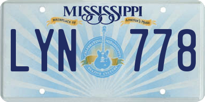 MS license plate LYN778