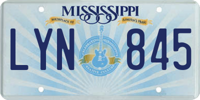 MS license plate LYN845