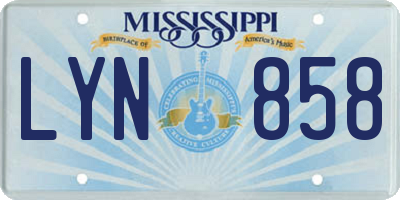 MS license plate LYN858