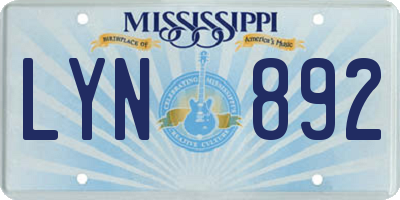 MS license plate LYN892