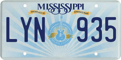 MS license plate LYN935