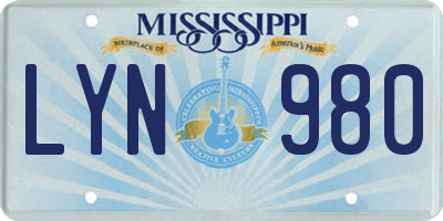 MS license plate LYN980