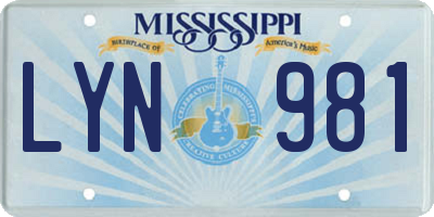 MS license plate LYN981