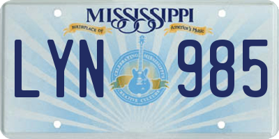 MS license plate LYN985