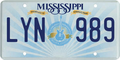 MS license plate LYN989