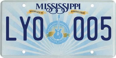 MS license plate LYO005