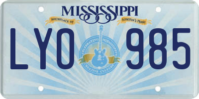 MS license plate LYO985