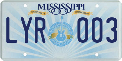 MS license plate LYR003